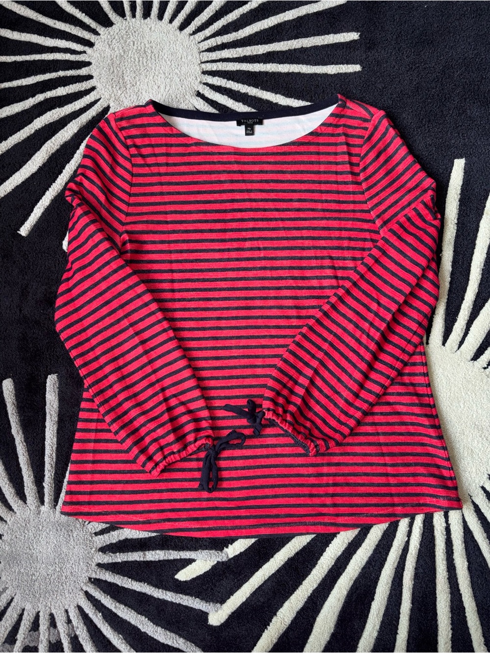 Talbots Red & Navy Striped Long-Sleeve Tie-Cuffs